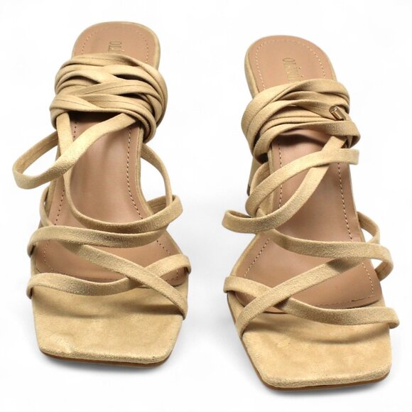 OLIVIA MILLER Womens Beige Strappy Nia Square Toe Flare Lace-up Dress Heeled San - Picture 2 of 6